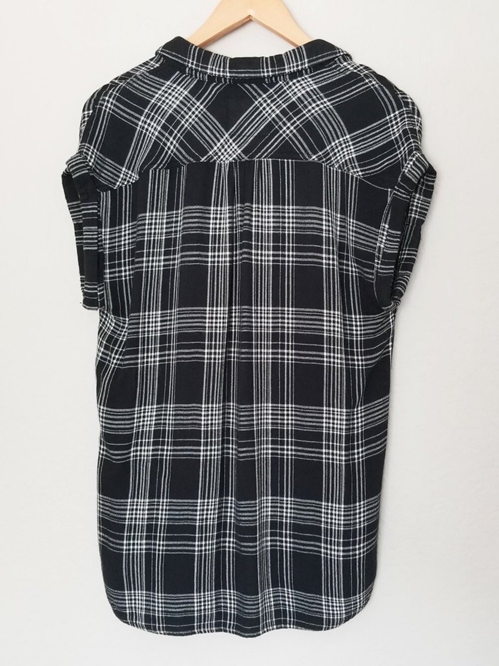 Rails Britt Cap Sleeves Flannel Shirt Button Down Top Black White Size XS $128 - Picture 3 of 15